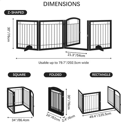 JSB 96-inch Extra Wide 30-inch Tall Dog gate with Door Walk Through, Freestanding Pet Gate for Halls, Stairs & Home, Pet Puppy Safety Dog Fence with 2PCS Support Feet (Black)