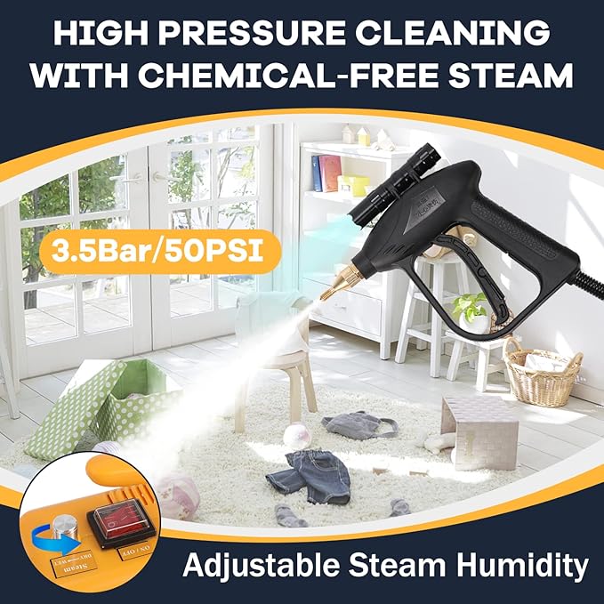 Moongiantgo 1700W High Pressure Steam Cleaner Handheld Portable Tankless Steam Cleaning Machine for Car Detailing Commercial Home Use Kitchen Bathroom Grout Tile (Yellow, 110V)