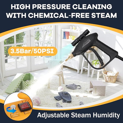Moongiantgo 1700W High Pressure Steam Cleaner Handheld Portable Tankless Steam Cleaning Machine for Car Detailing Commercial Home Use Kitchen Bathroom Grout Tile (Yellow, 110V)