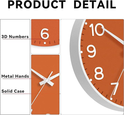 Wall Clock, Silent Wall Clocks Battery Operated 8 Inch-Modern Non Ticking Analog Clock Decorative for Kitchen Office Bathroom Bedroom(Orange)