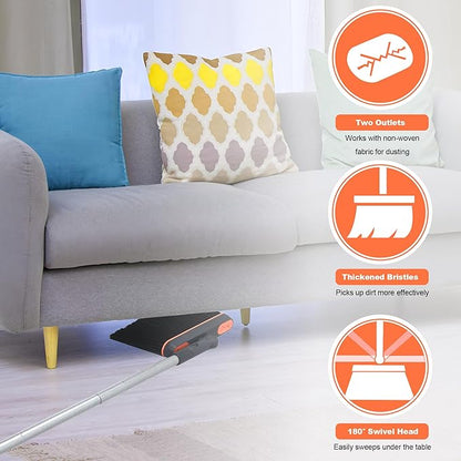 Broom with Dustpan Combo Set, 54'' Extendable Long Handle Broom, 180 Degree Rotating Brush Indoor Upright Standing Dustpan with Comb Teeth, Ideal for Home, Kitchen, Lobby, and Office