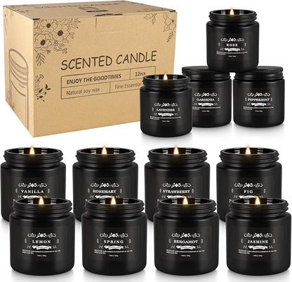 12 Pcs Halloween Scented Candles with Added Natural Essential Oils, 3.05oz, Suitable for Various Festivals, Parties, Yoga, and Home Scene(Black)