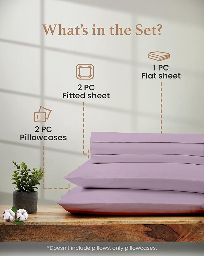 Split King Sheets Sets for Adjustable Bed Cotton, Luxury Sheets, 1000 TC Egyptian Cotton Sheets, 5 Piece 100% Cotton Split King Sheet Set, Sateen Sheets, 2 Fitted - 16" Deep Pocket, Lavender