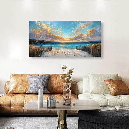 Beach Coast Pictures Canvas Wall Art for Living room Office Bedroom Wall Decor,Ocean Wall Art Print Paintings Modern Abstract Scenery Artwork Waterproof Ready to Hang-20x40inch