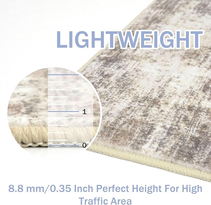 IOHOUZE Abstract Runner Rug 2x6 Ft Washable Runners for Hallways, Non Slip Kitchen Runner Printed Faux Wool Entryway Runner Indoor, Modern Abstract Floor Carpet for Hall Kitchen Bedroom, Beige Brown