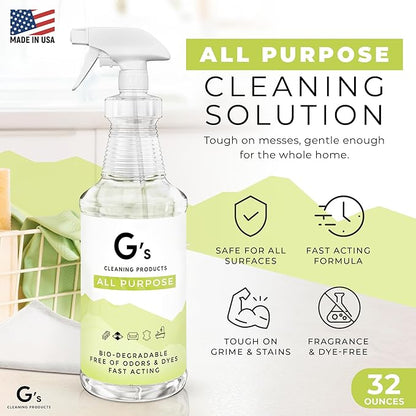 G's Cleaning Biodegradable All Purpose Cleaner – 32 oz Non-Toxic Natural Cleaning Spray – Multipurpose Cleaner Spray for Multi Surface, Kitchen, Counter Top, Furniture, Floor, Home and Household