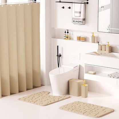 Bathroom Accessories Set - 25PC Bathroom Sets with Shower Curtain and Rugs, Beige Bathroom Accessories with Trash Can, Soap Dispenser, Soap Dish & Toilet Brush