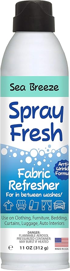Spray Fresh Fabric Refresher - Deodorizer & Freshener for Clothing, Bedding, Luggage, Furniture & More - Eliminates Smoke Smell & Other Pesky Odors - Helps Prevent Fabric from Wrinkling (Sea Breeze)