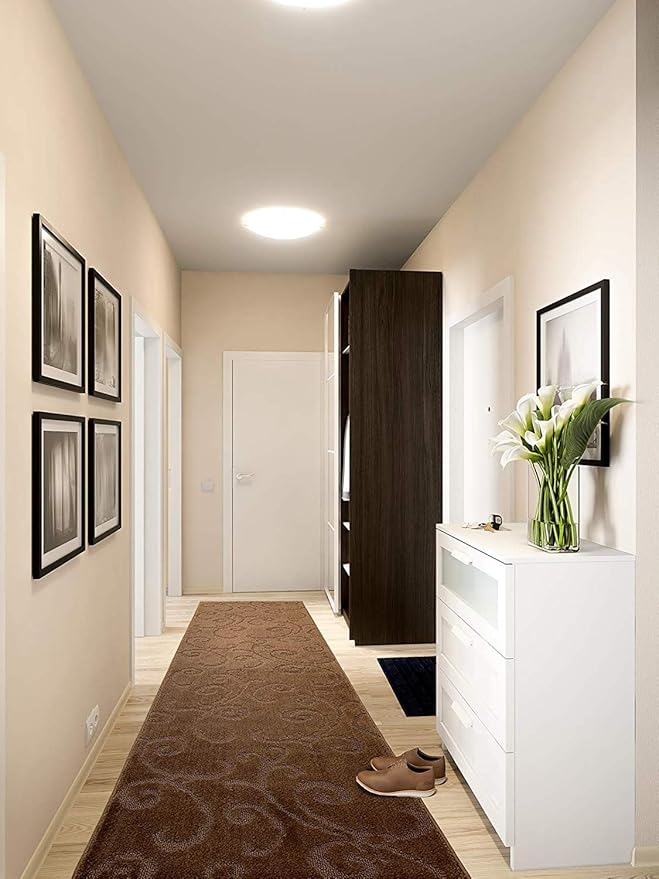 12 FT Long Non-Slip Washable Carpet Runner Rug with Rubber Backing, Brown (26" X 12'), Custom Floor Mat for Kitchen Hallway Stairs Bedroom Bathroom Entryway, Your Choice of Length, Scroll Pattern