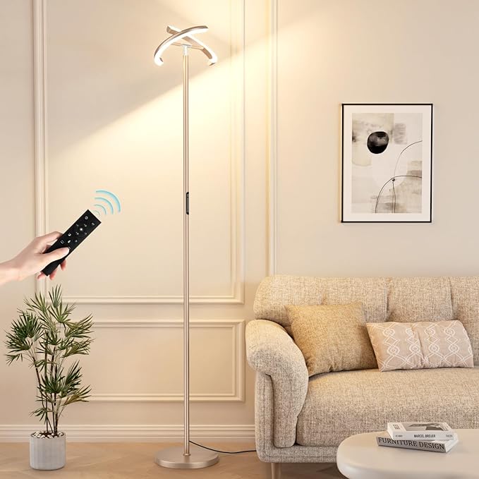 Floor Lamps for Living Room, 40W/2400LM LED Floor Lamp with Touch & Remote Control, 70" Tall Standing Lamp Stepless Dimmable, Modern Torchiere Corner Lamp for Bedroom, Office - Light Gold