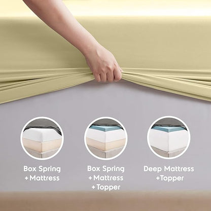 Nestl Full XL Sheet Set - Luxury 1800 Ultra-Soft Microfiber Full Extra Long Bed Sheets - Double Brushed - Deep Pockets - Easy Fit - 4 Piece Set - Bedding Sheets & Pillowcases (Full XL, Vanilla Yellow)