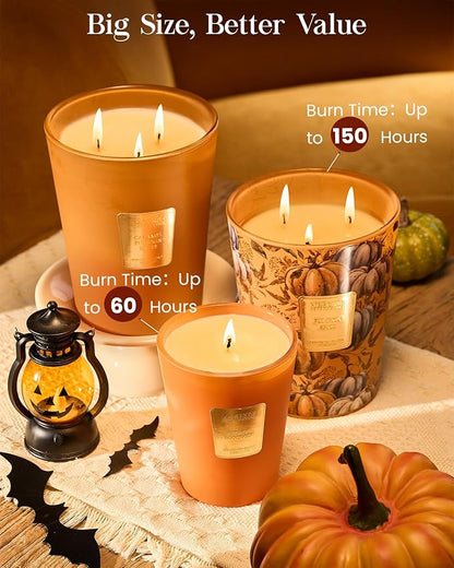 M&SENSE Pumpkin Spice Scented Candle, 3 Wick 35oz 150H Long Lasting Soy Candles, Fall Scent Unique Halloween Thanksgiving Gifts Home Decor