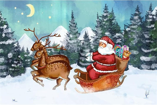YongFoto Merry Christmas Backdrop 7x5ft Snow Mountain Pine Forest Santa Clause Elk Photography Background Happy New Year Xmas Eve Party Banner Room Decorations Photoshoot Wallpaper Photo Booth
