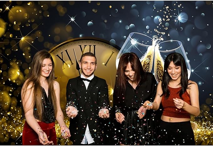 Baocicco 10x6.5ft Happy New Year Backdrop Countdown Party Shining Champagne Wine Glasses Bokeh Halos Backdrop Vinyl Photography Background New Year Eve Christmas Eve Party Winter Holiday Festival