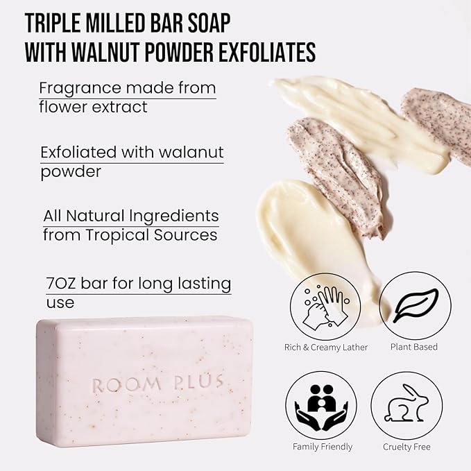 YESUN Fragrance Bar Soap,Big Brick of bath Soap (pack of 2,14ounce) ROOMPLUS-Floral Scent,Natural Soap,Made with Organic Oils, For Face, Body and Hair, Moisturizing Dry skin,Walnut powder exfoliates