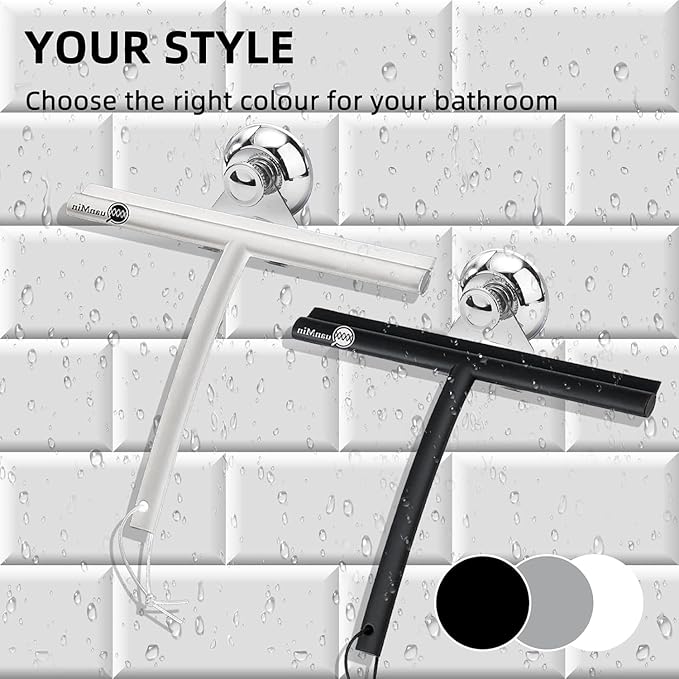 All-Purpose Squeegee Scrubber with Silicone Blade - 9 Inch Multi-Use Glass Wiper for Shower, Bathroom, Garage | Tile, Marble & Glass Cleaning Tool (White)