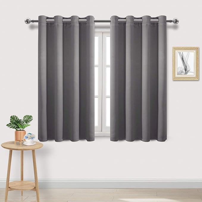 DWCN Grey Blackout Curtains for Living Room, Thermal Curtain W52 x L54 Inch Length, Room Darkening Bedroom Drapes, 2 Panels