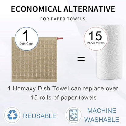 Homaxy 100% Cotton Terry Kitchen Dish Cloths, Ultra Soft and Absorbent Dish Towels for Kitchen, Perfect for Drying and Washing Dishes, 6 Pack, 12 x 12 Inches, Tan
