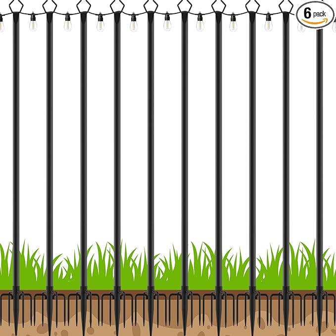 10 Pack String Light Poles,Poles for Outdoor String Lights 9 Ft Metal Poles with Fork for Outdoor String Lights,Outdoor Light Poles with Fork,Patio,Deck,Backyard
