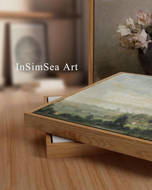 InSimSea Framed Canvas Wall Art Vintage Decor, Landscape Wall Art Home Decor, Wild Field under Sky, Modern Farmhouse Decor, Cottagecore Bedroom Kitchen Bathroom Decorations, 24"x36"