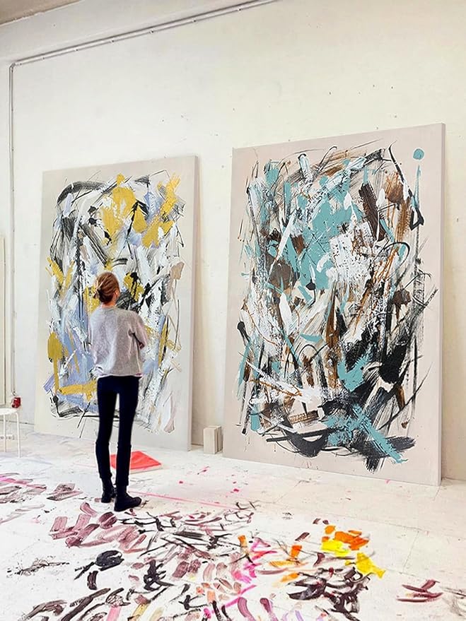 Hand Painted Blue and Black Abstract Oil Painting For Bedroom,Frame Large Wall Art for Office, Modern 3D Artwork For Living Room Home and Office Wall Décor Ready to Hand 28" x 40"