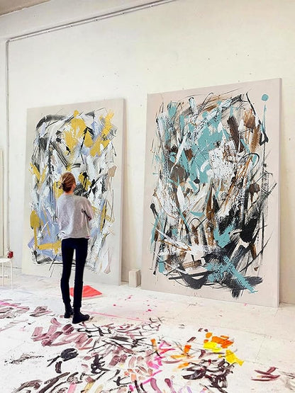 Hand Painted Blue and Black Abstract Oil Painting For Bedroom,Frame Large Wall Art for Office, Modern 3D Artwork For Living Room Home and Office Wall Décor Ready to Hand 28" x 40"