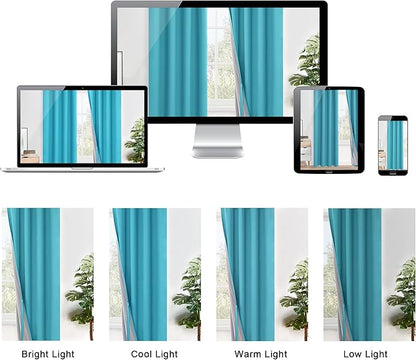XWZO Total Blackout Curtains 2 Panels with Tiebacks- Double Layers Heat and Full Light Blocking Window Panels with Grommets for Short Kitchen Windows, Turquoise, W38 x L54, Set of 2