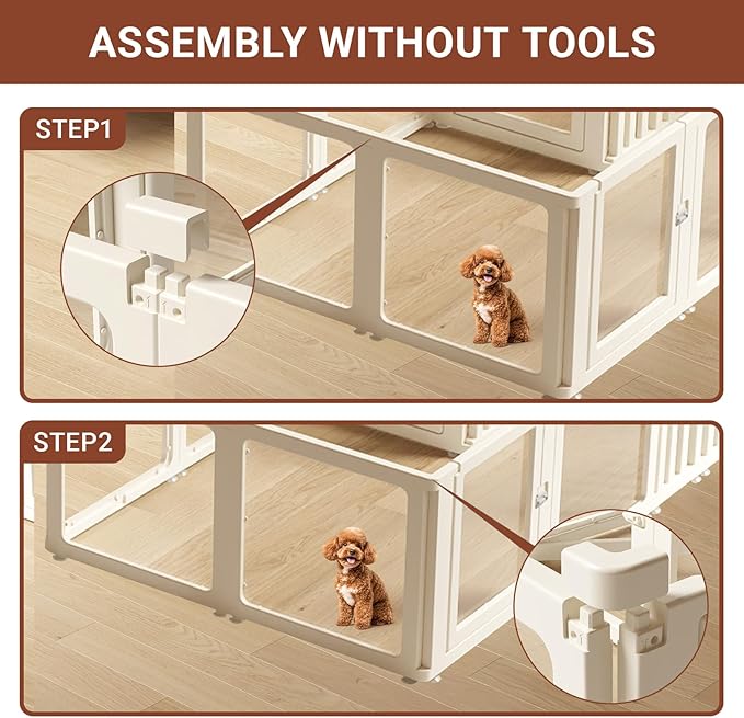 Transparent 17-Panel Dog Playpen, Acrylic Indoor/Outdoor Puppy Pen for Small & Medium Dogs, 24 Inch with Door, White(Ventilated Design 74 * 50 Two Rooms,24 inch)