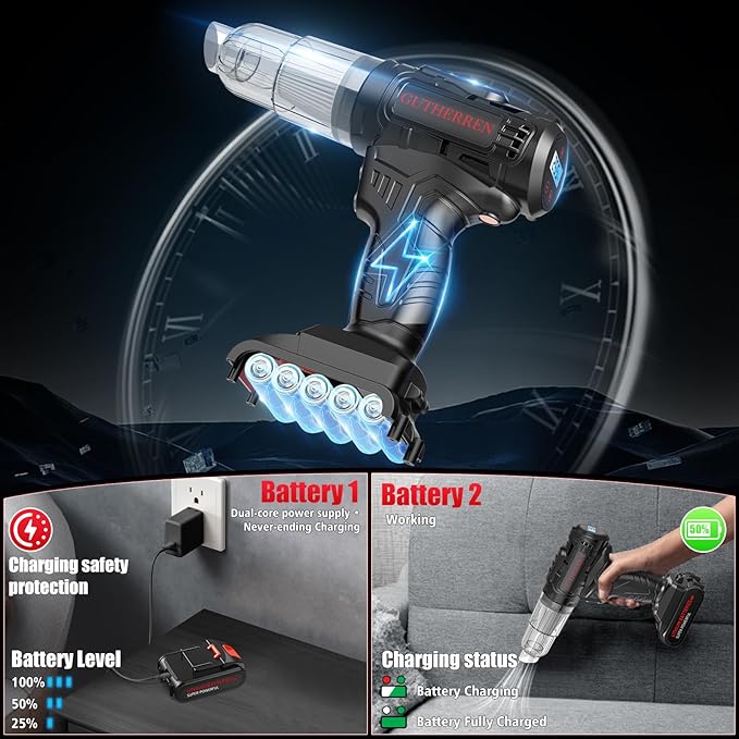 Car Vacuum Portable Cordless, 40,000Pa High Power Dust Buster, Rechargeable Battery Powered Vacuum Cleaners for Office,Home, Car, Pet Hair, Keyboard, Black