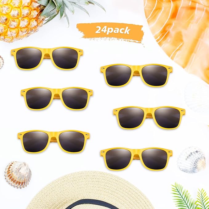FEPITO 24 Pack Party Sunglasses Bulk for Birthday Party Favors Goody Bag Fillers for Beach Pool Party Toys for Adults, Yellow