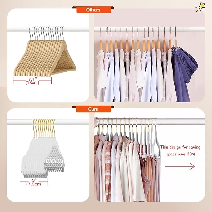 Stormix Baby Hangers, 24 Pack Pants Hangers with Clips, Non-Slip Clothes Hangers, Heavy-Duty Kids Hangers for Shirts, Pants, Skirts, Dresses, Jackets, Coat Pink (Gold Hook)