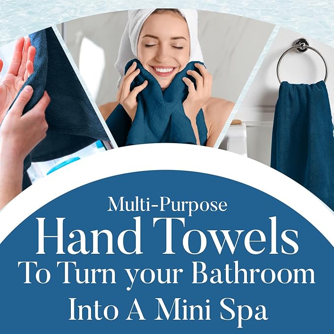 DAN RIVER 6-Pack Premium Hand Towels (16x28 Inches) - 100% Cotton, Ultra Soft, Lightweight, Highly Absorbent Towels for Bathroom, Spa, Gym, Salon, Hotel, and Travel - 550 GSM,Opal Blue