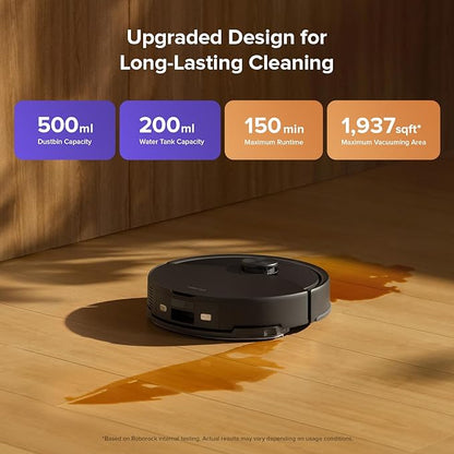 roborock Q10 S5 Robot Vacuum and Mop Cleaner, 10000Pa HyperForce Suction, Dual Anti-Tangle System, Auto-Lifting Mop, ReactiveTech Obstacle Avoidance, App Control, for Pet Hair and Carpet, Black