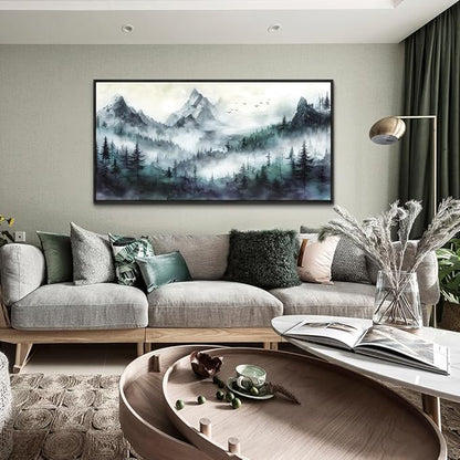 Wapluam Foggy Forest Inspiration Wall Picture Canvas Wall Art For Living Room Modern Wall Decor Bedroom Trees Landscape Wall Painting Office Large Wall Decor Art Prints Home Decoration Black Framed
