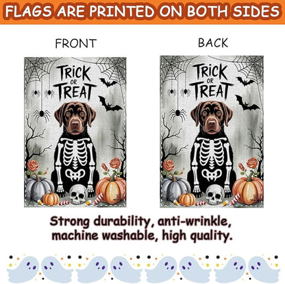 Fokongna Trick or Treat Halloween Garden Flag, Spooky Ghost Dog Halloween Decor, 12x18 Inch Burlap Vertical Double Sided Flags, for Home Yard Outside Decorations