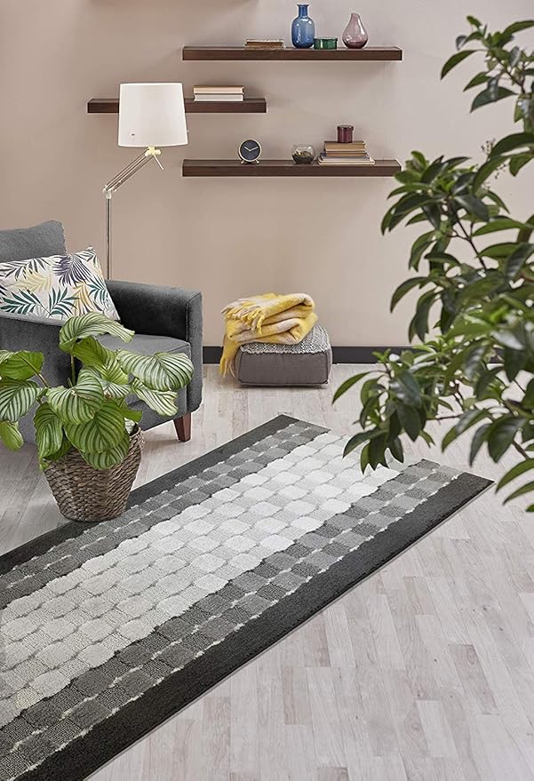 Custom Cut Hallway Runner Rug, Slip Resistant, 31 Inch Wide X Your Choice of Length, Checkered Anthracite, 31 Inch X 5 feet