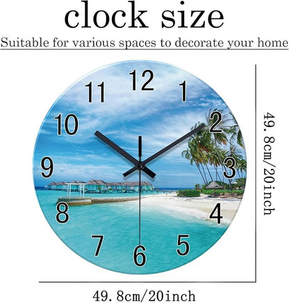 XFM Beach Wall Clock Hawaii Summer Blue Ocean Clocks 20 Inch Silent Non-Ticking Battery Operated Large Coastal Nautical Clock Decorative for Home Kitchen Living Room Office