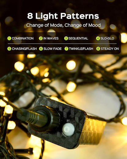 JACKYLED 300 LED Christmas String Lights, 110FT Connectable Waterproof String Lights Green Wire w/ 8 Modes & Memory, Christmas Decorations for Indoor Outdoor Xmas Tree Party Yard Garden, Warm White