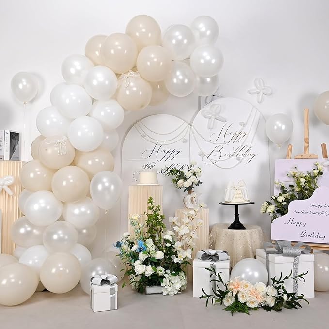 White Balloons, 55 PCS 12 Inch Double Stuffed Pearl White Wedding Balloons for Engagement Proposal Bridal Shower Baby Shower Birthday Party Decorations