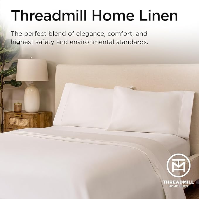 Threadmill Twin XL Sheet Sets | 656 Thread Count Supima Cotton Sheets for Twin XL Mattress | Solid Sateen Bed Sheets Set |16” Deep Pocket | Soft Breathable 3-Piece Cooling Sheet Set | White