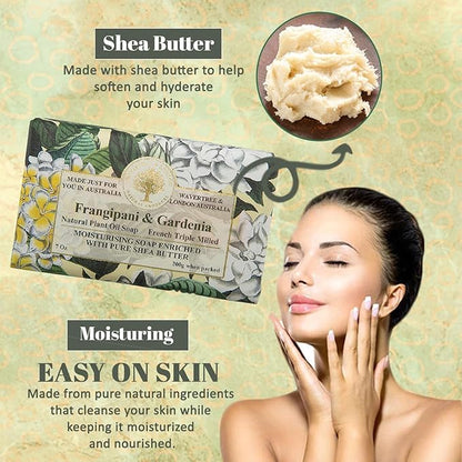 Wavertree & London Frangipani Gardenia Scented Natural Soap (2 Bars), 7oz Moisturizing French Triple Milled Soap Bars enriched with shea butter - Pure Plant Based Bath & Body Bars for All Skin Types