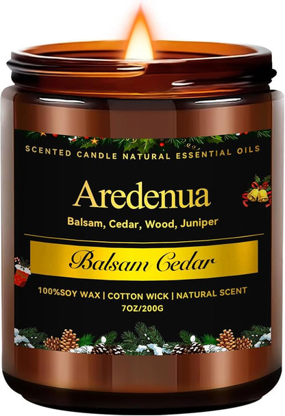 Balsam Cedar Candle | Natural Cedar Scented Candles - Long Lasting Forest Tree Pine Scent - 7 oz Soy Candles for Home Scented Candle Gifts - Clean Natural Fragrance for Fresh & Relaxation