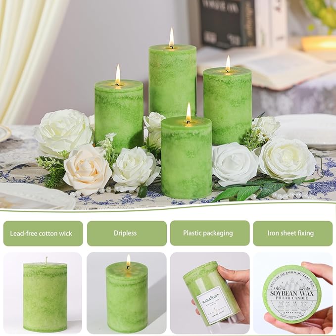 4 Pack Citrus Scented Pillar Candles,Natural Essential Oils,60H Long Burning,Non-Toxic Smokeless Candles for Home Decor and Aromatherapy to Stress & Anxiety Relief,Gifting & Daily Relaxation(2.8x4in)