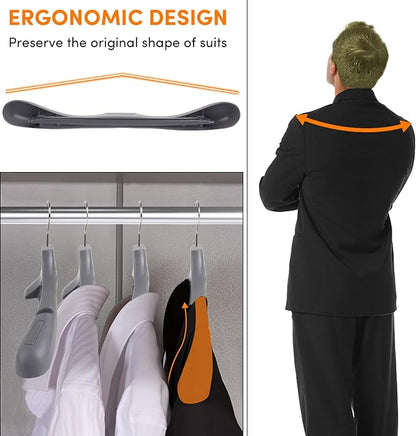 DEDU Suit Hangers for Men 20 Pack, Grey Coat Hangers Extra Wide Non Slip Width 17.7", Thick Plastic with Pants Bar & Metal Hook