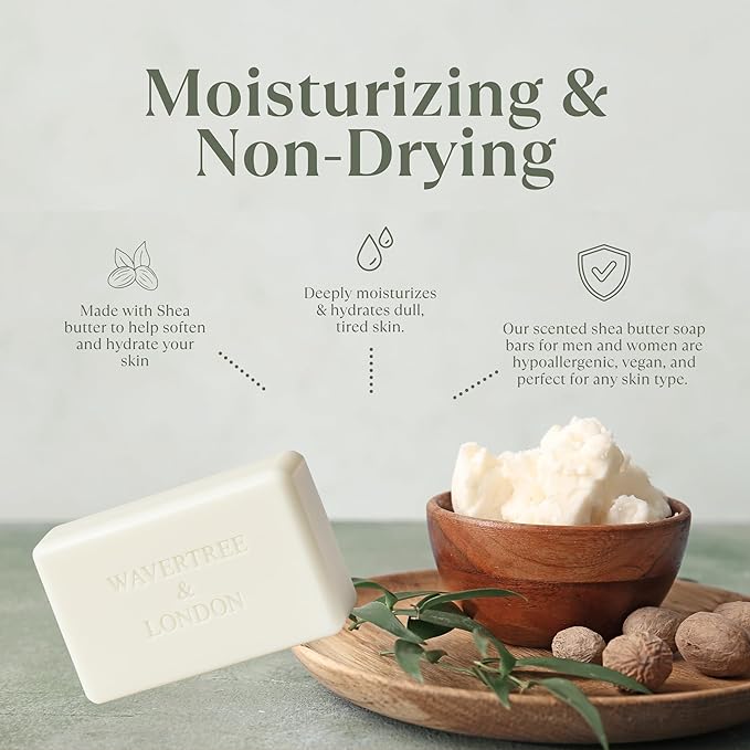 Wavertree & London French Pear Scented Natural Soap Bar, 7oz Moisturizing French Triple Milled Soap Bar for Women & Men Enriched with Organic Shea Butter, Pure Bath & Body Soap (1 Bar)