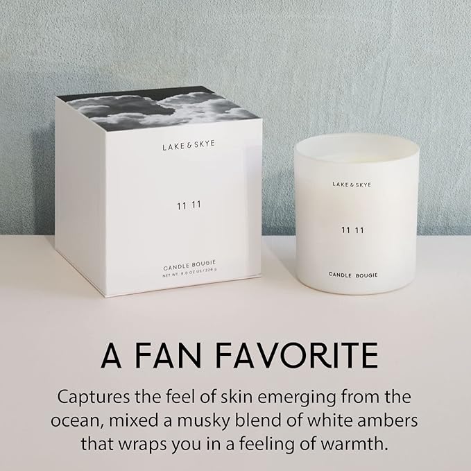 Lake & Skye 11 11 Scented Soy Candle - Lead-Free Cotton Candle Wick (50 Hours of Burn Time) - Clean, Sheer, Uplifting Scent