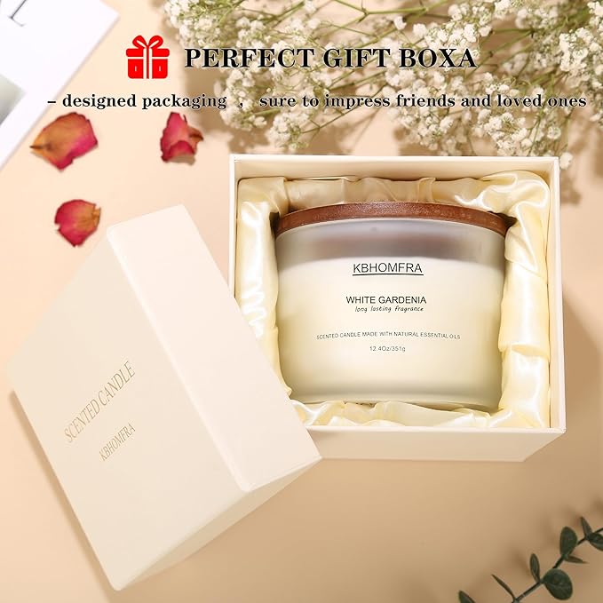 Scented Candle for Home, Patchouli Gardenia Candles Essential Oils, Soy Wax 12.4oz Big Candle,3-Wick 70 Hours Burn,for Festival Luxury Christmas Gift,Sleep Relaxation Ambience