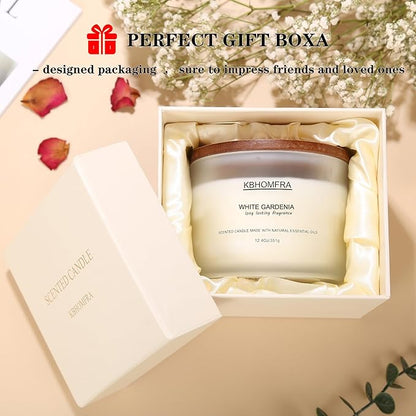 Scented Candle for Home, Patchouli Gardenia Candles Essential Oils, Soy Wax 12.4oz Big Candle,3-Wick 70 Hours Burn,for Festival Luxury Christmas Gift,Sleep Relaxation Ambience