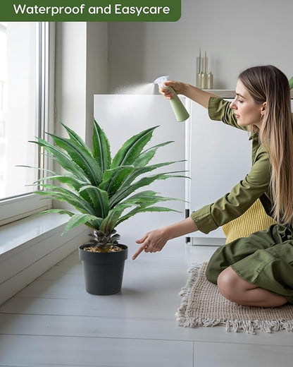 Velener Artificial Agave Plant in Black Pot with Real Stone Pebbles, Large Fake Agave Plants with Green Serrated Leaves, Faux Yucca for Indoor and Outdoor Decor-32 Inches Tall, 40 Leaves