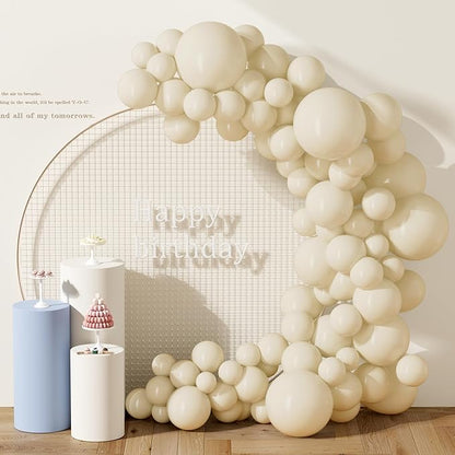 130PCS SandWhite Balloons, Latex Balloon Different Sizes 18/12/10/5 Inch, Helium Balloons with Ribbon, Party Balloon Set for Birthday Wedding Graduation Anniversary Baby Shower Decoration